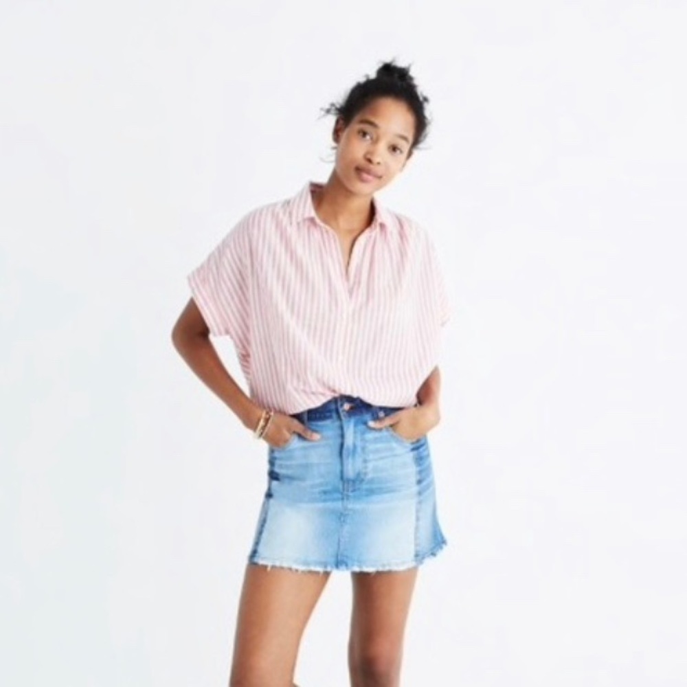 Madewell Pieced McCarren Raw Hem Denim Skirt